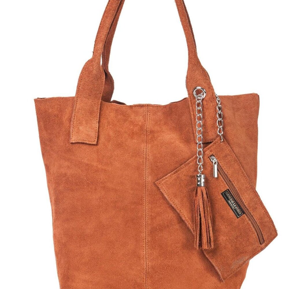 Genuine Leather Suede Tote Bag